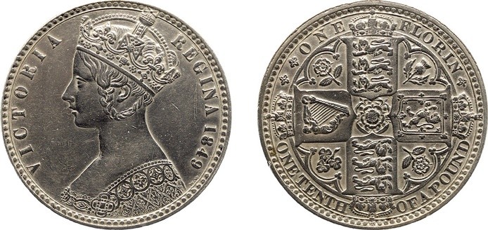 ゴシックフローリン　銀貨　1871年　ANACS EF40 旧貨幣/金貨/銀貨/記念硬貨 オンライン超特価